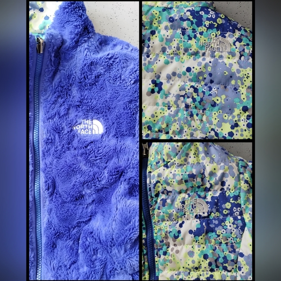 The North Face Reversible Jacket Multicolor Floral/Cobalt Blue Fleece Girls - Picture 10 of 16